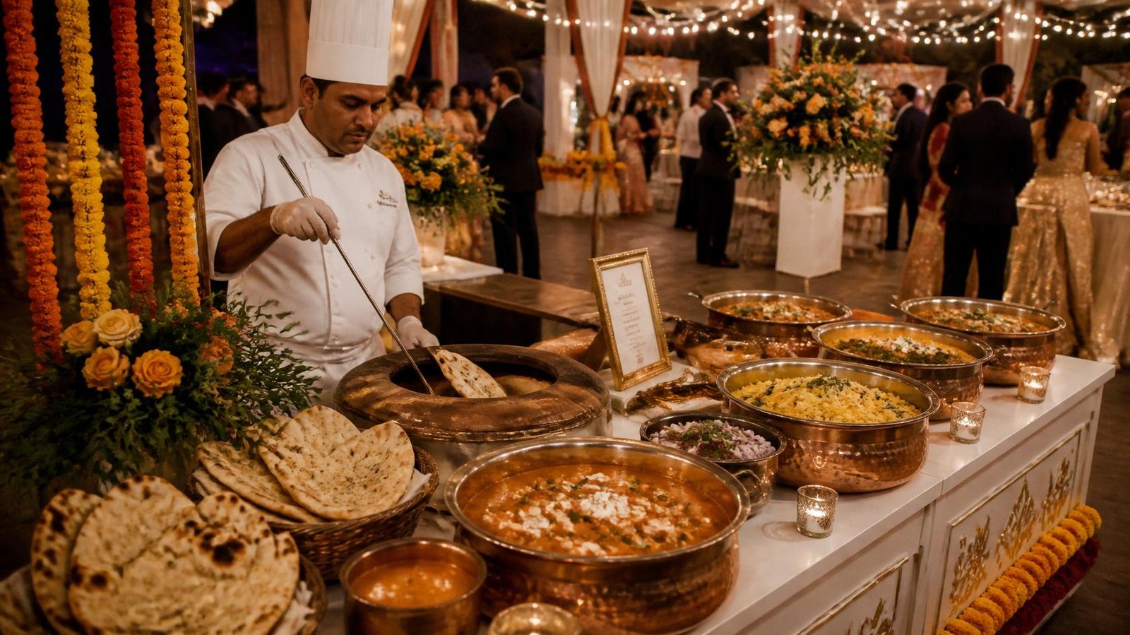 Live tandoor naan station at an Indian wedding reception catered by Spice 'n' Tadka